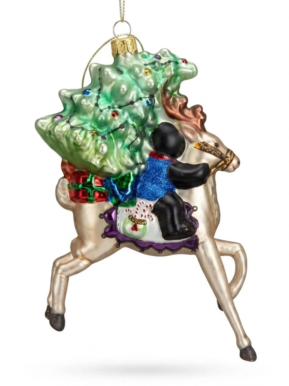 Peggy Abrams Glass Ornament – Bear on Reindeer